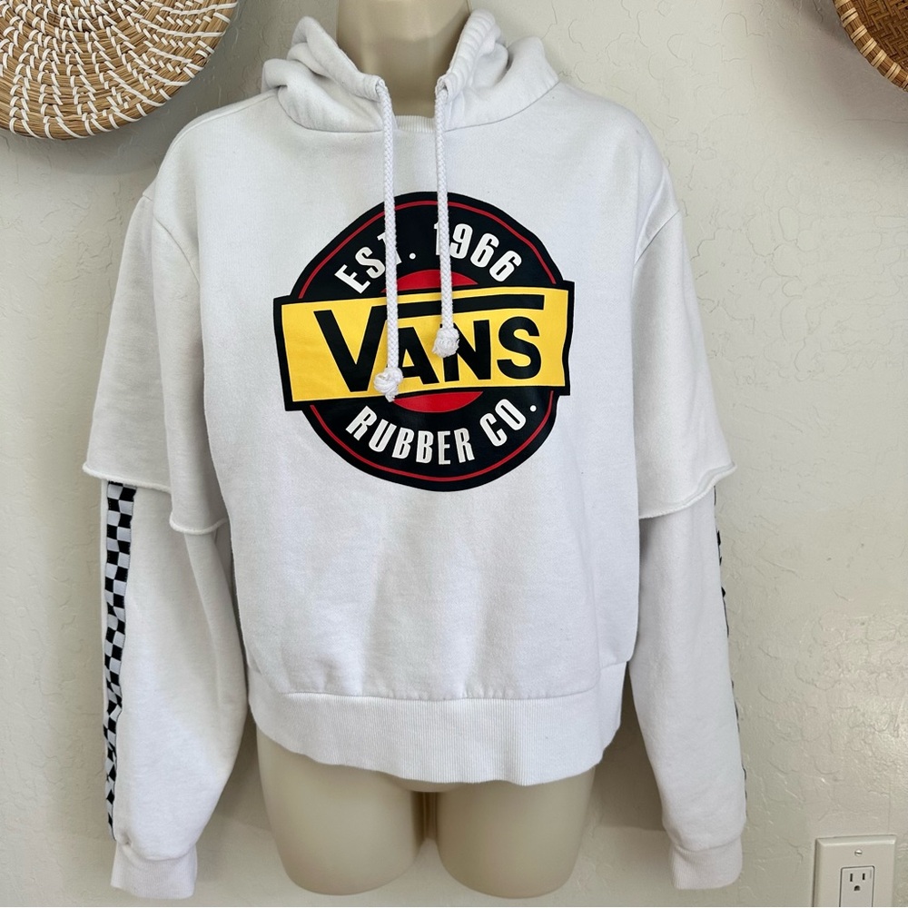 Vans Women's White Chromo Twofer Cropped Hoodie. Size Medium